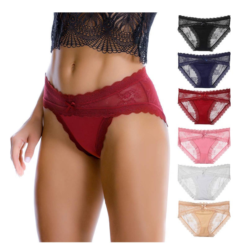 LEVAO Women Lace Underwear Sexy Breathable Hipster Panties Stretch Seamless Bikini Briefs Multipack,XL - Image 1